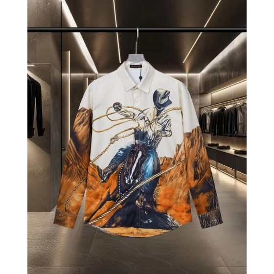 Louis Vuitton Vintage Campfire Western Cowboy Warhorse Print Long-Sleeve Shirt